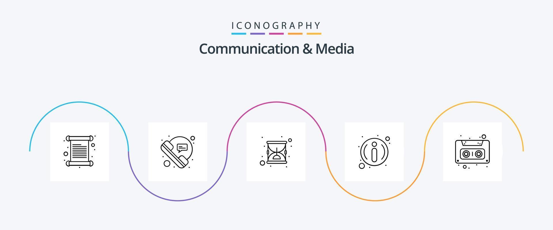 paquete de iconos de línea 5 de comunicación y medios que incluye casete de audio. información. discurso. información reloj de arena vector