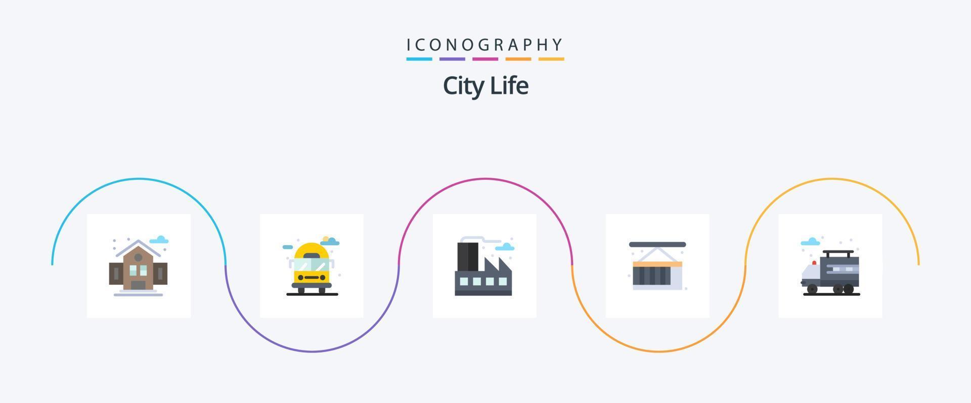 Paquete de 5 iconos planos de la vida de la ciudad que incluye. la vida. la vida. ciudad. entrega vector