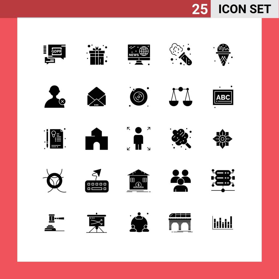 Set of 25 Commercial Solid Glyphs pack for park water hobbies laboratory chemistry Editable Vector Design Elements