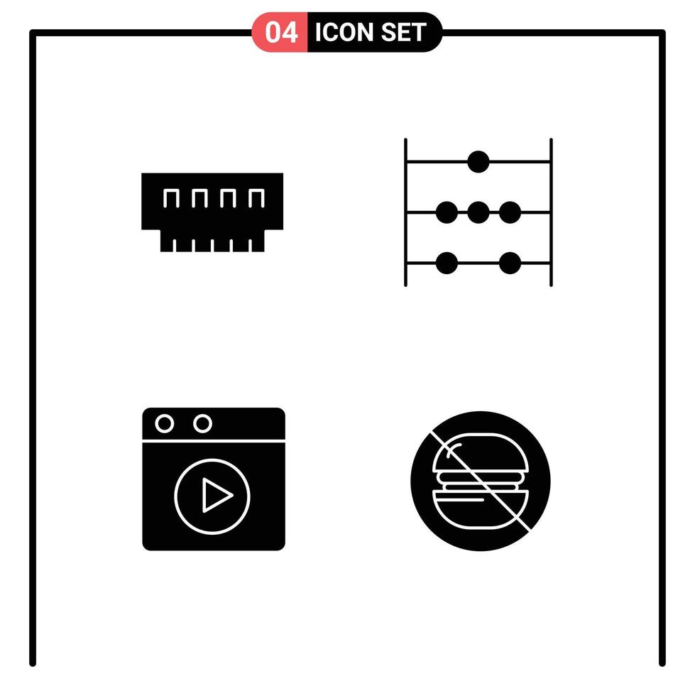 Pack of 4 Modern Solid Glyphs Signs and Symbols for Web Print Media such as computers play hardware math fast Editable Vector Design Elements