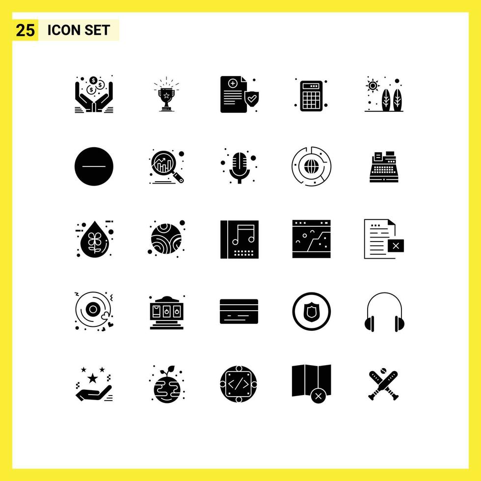25 Thematic Vector Solid Glyphs and Editable Symbols of calculation calculator prize accounting insurance Editable Vector Design Elements