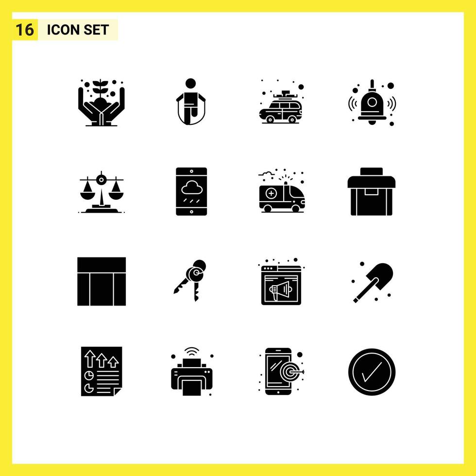 16 Thematic Vector Solid Glyphs and Editable Symbols of ireland bell skipping education bus Editable Vector Design Elements