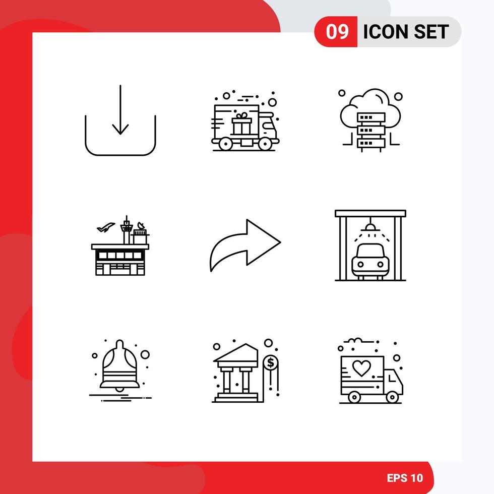 Universal Icon Symbols Group of 9 Modern Outlines of redo transportation hosting transport shipping Editable Vector Design Elements