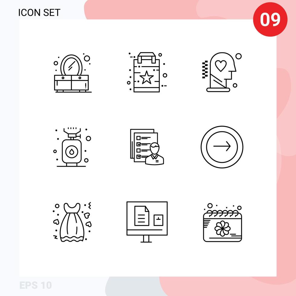 Universal Icon Symbols Group of 9 Modern Outlines of abilities stove head gas camping Editable Vector Design Elements