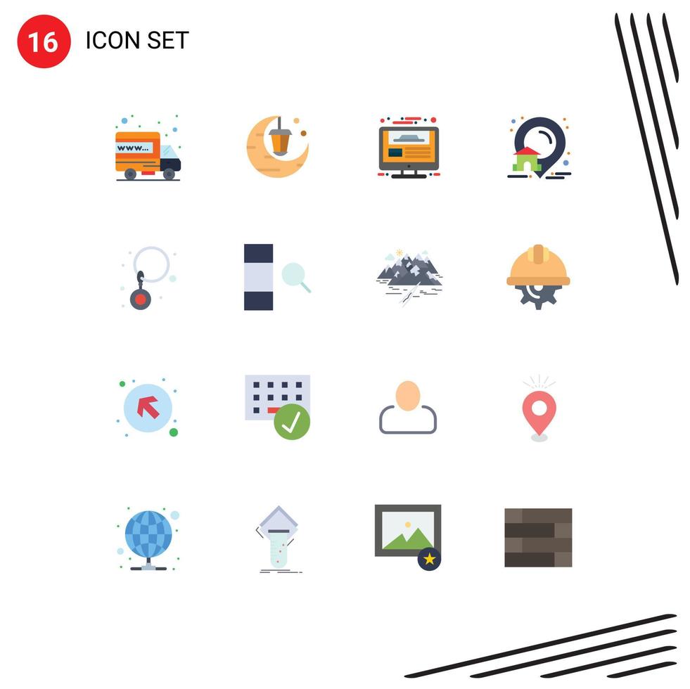 paquete de 16 signos y símbolos modernos de colores planos para medios de impresión web, como el informe de la casa del monitor de ubicación de entrega, paquete editable de elementos de diseño de vectores creativos