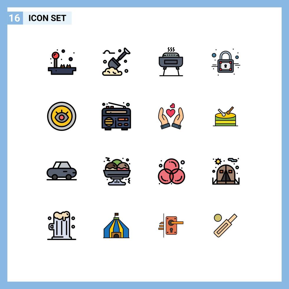 Universal Icon Symbols Group of 16 Modern Flat Color Filled Lines of support eye barbeque secure closed Editable Creative Vector Design Elements