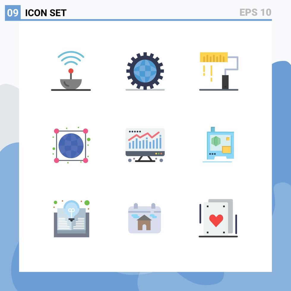 Pack of 9 Modern Flat Colors Signs and Symbols for Web Print Media such as worldwide earth global programing development Editable Vector Design Elements