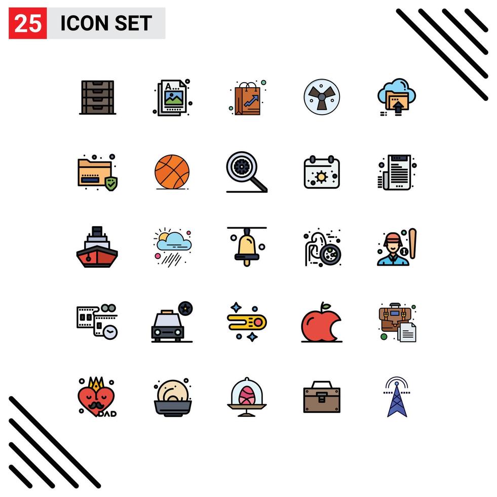 Editable Vector Line Pack of 25 Simple Filled line Flat Colors of upload medical bag warining like Editable Vector Design Elements