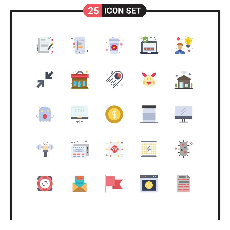 Universal Icon Symbols Group of 25 Modern Flat Colors of user employee tea creativity security Editable Vector Design Elements