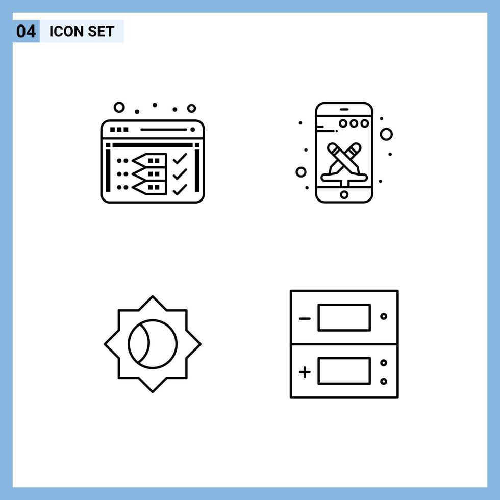 4 colores planos de línea de relleno de vector temático y símbolos editables de configuración de análisis elementos de diseño de vector editable de consola de teléfono inteligente web