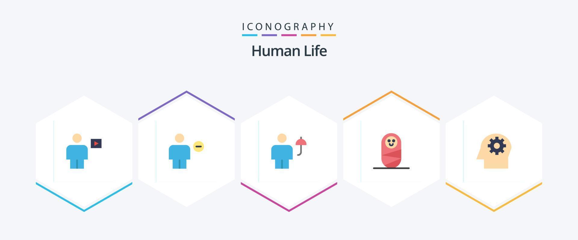 paquete de iconos planos humanos 25 que incluye la cabeza. niño. humano. sombrilla. humano vector