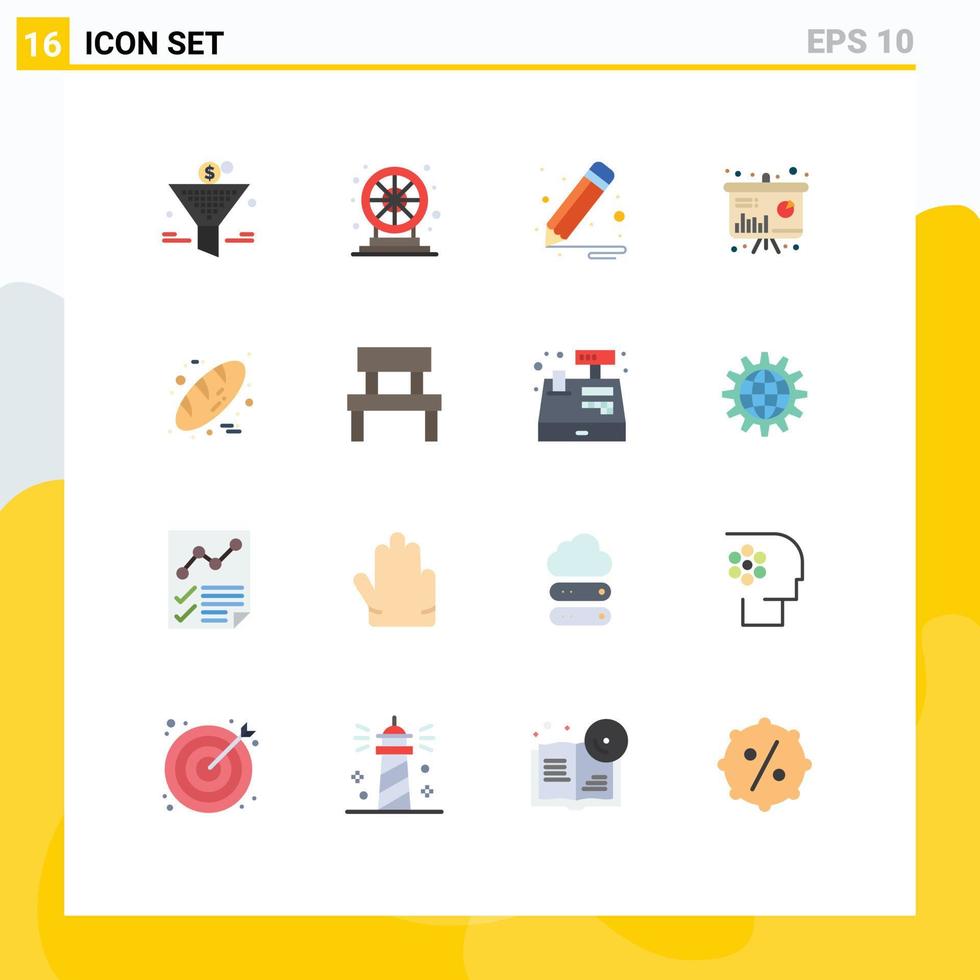 Flat Color Pack of 16 Universal Symbols of food baking brush information presentation Editable Pack of Creative Vector Design Elements