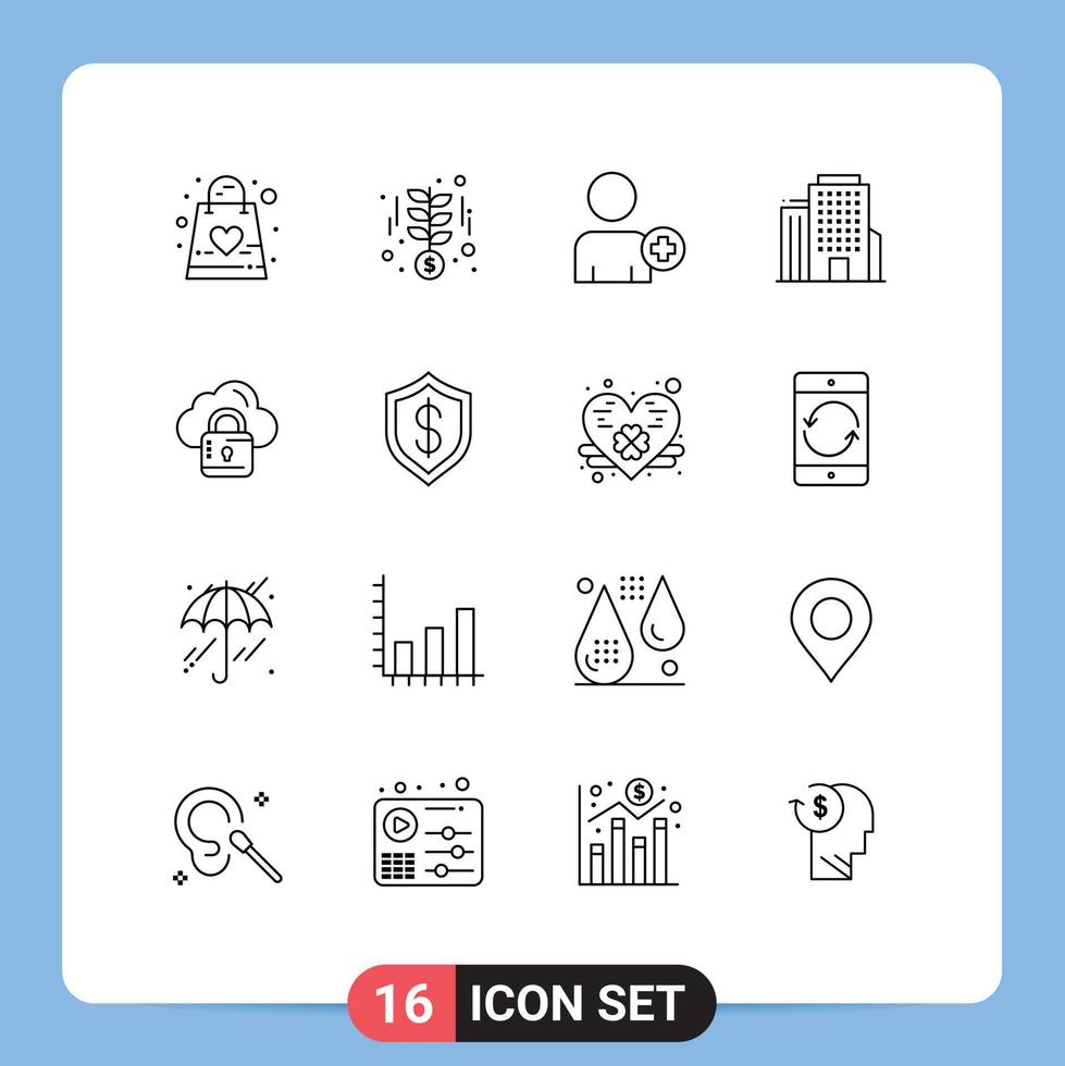 16 iconos creativos signos y símbolos modernos de louck cloud money edificio americano elementos de diseño vectorial editables vector