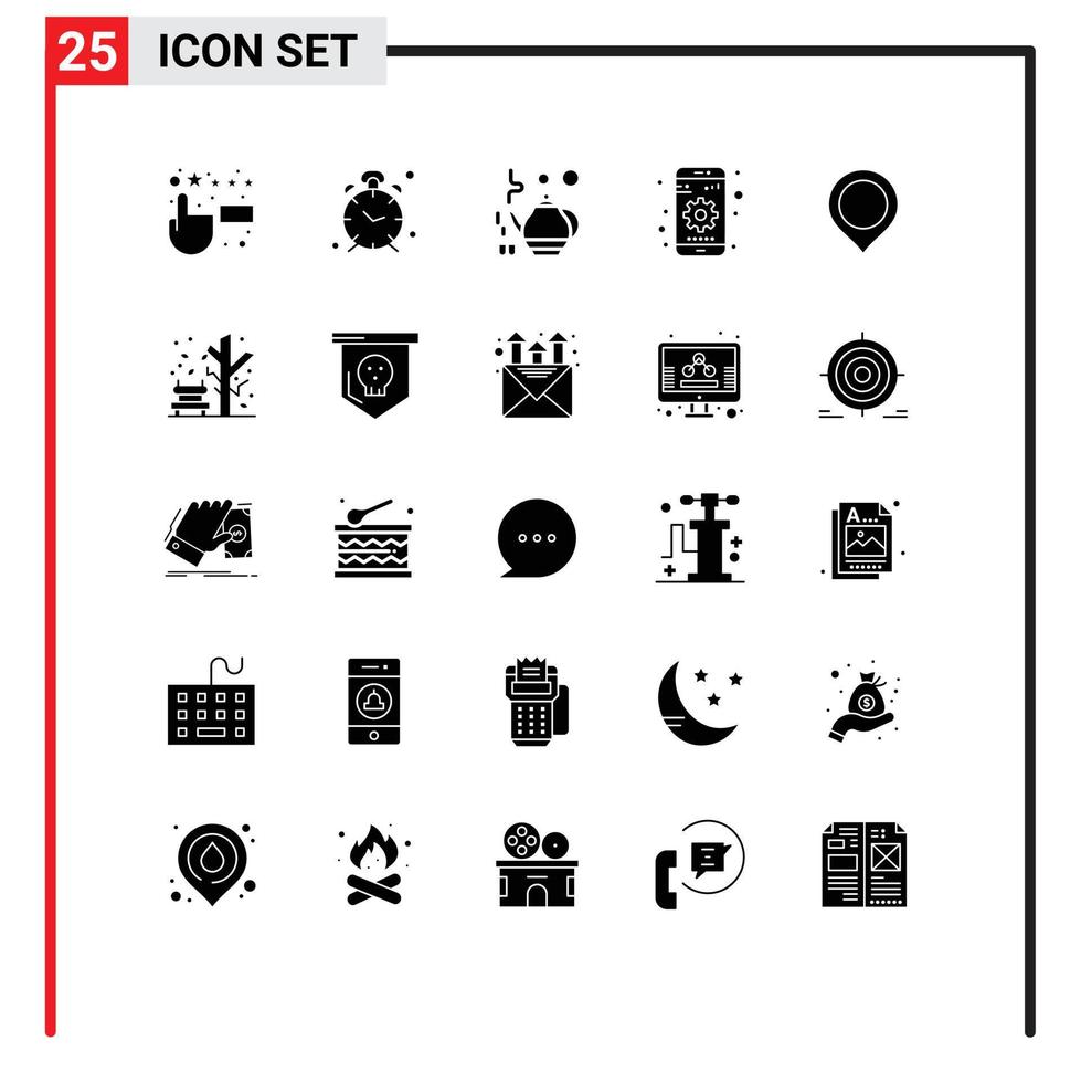 Universal Icon Symbols Group of 25 Modern Solid Glyphs of marker location tea device mobile Editable Vector Design Elements