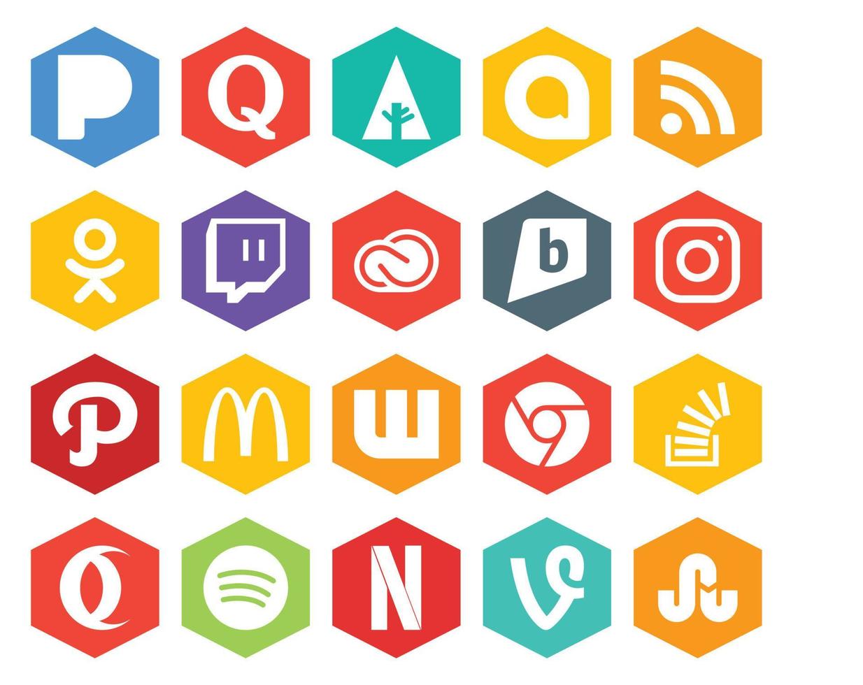 Paquete de 20 íconos de redes sociales que incluye stockoverflow wattpad creative cloud mcdonalds instagram vector