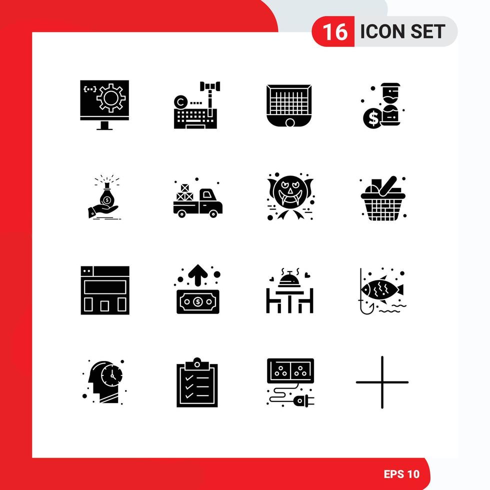 Group of 16 Solid Glyphs Signs and Symbols for time investment law soccer goalpost Editable Vector Design Elements
