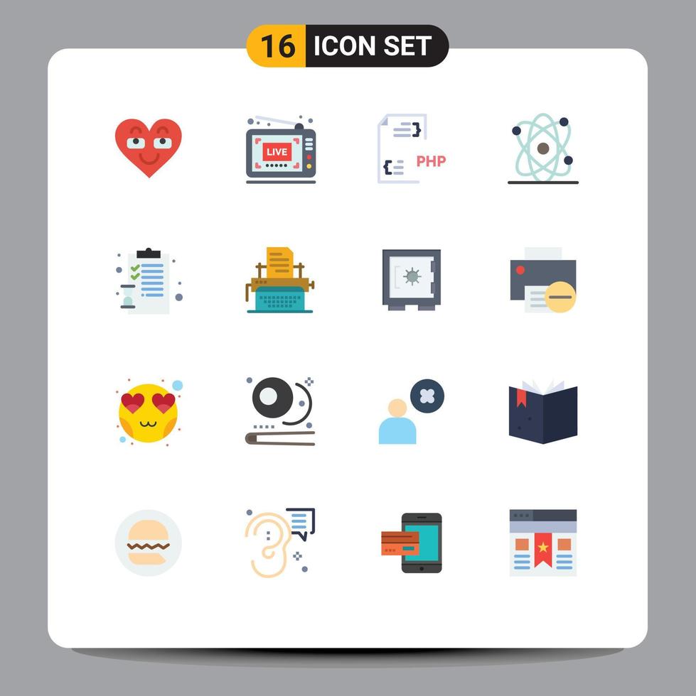 Universal Icon Symbols Group of 16 Modern Flat Colors of back to school energy video atom document Editable Pack of Creative Vector Design Elements