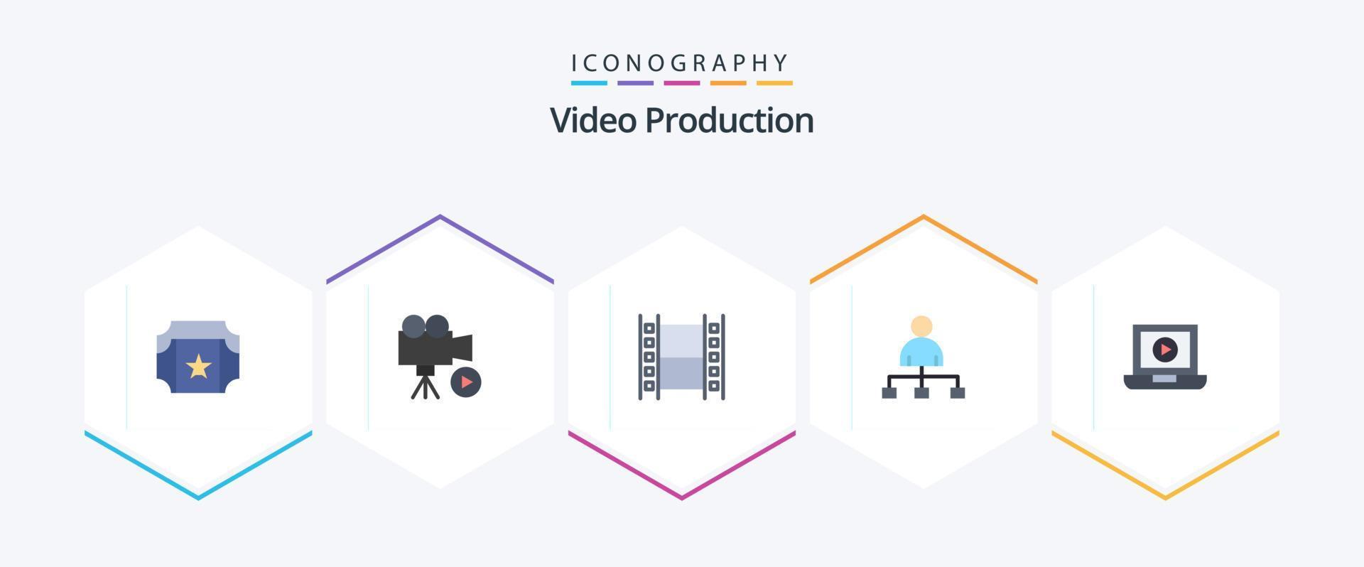 producción de video 25 paquete de iconos planos que incluye computadora. Cuota. película. película. usuario vector