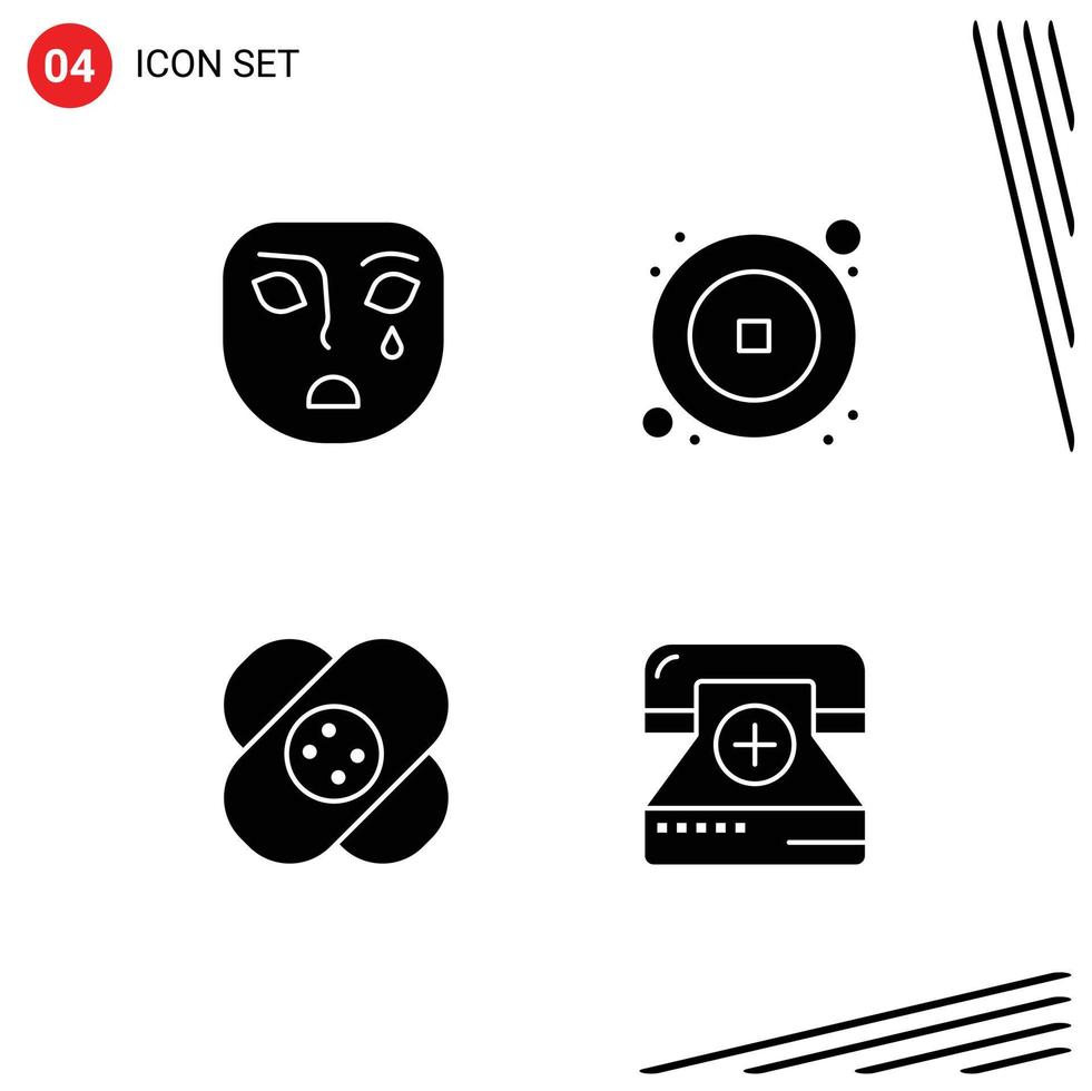 User Interface Pack of 4 Basic Solid Glyphs of emotion hospital sad new wound Editable Vector Design Elements