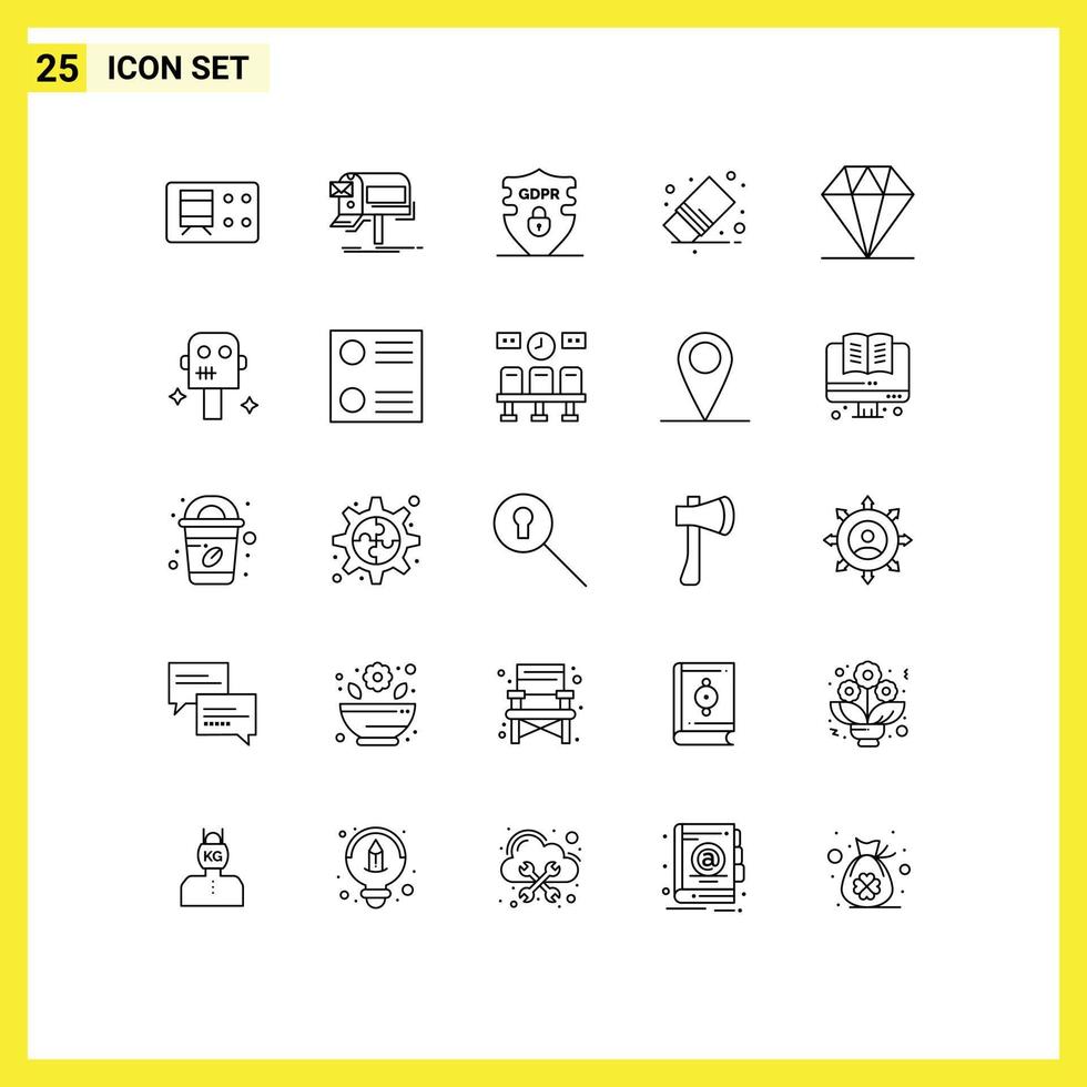 Pictogram Set of 25 Simple Lines of care rubber data remove delete Editable Vector Design Elements