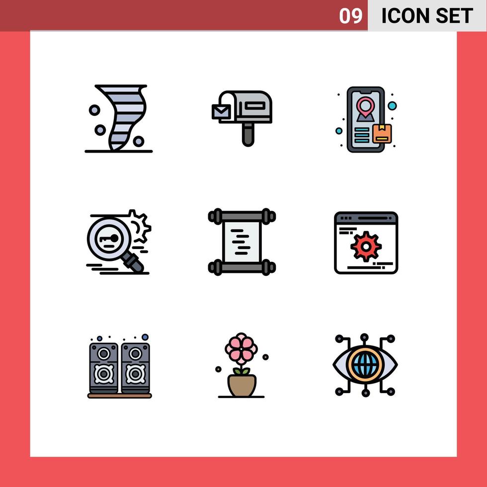 Universal Icon Symbols Group of 9 Modern Filledline Flat Colors of cogwheels log tracking history secure Editable Vector Design Elements