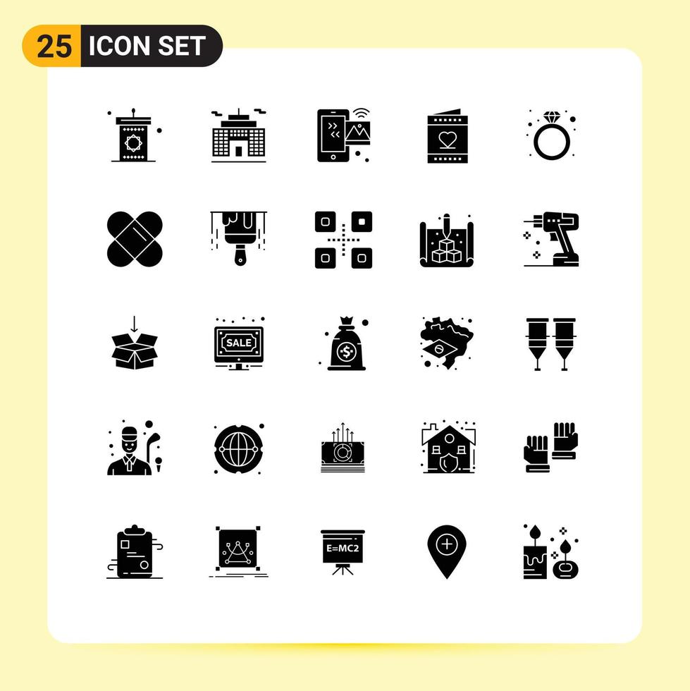 Universal Icon Symbols Group of 25 Modern Solid Glyphs of invitation heart image card wifi Editable Vector Design Elements