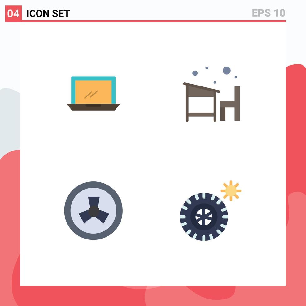 Modern Set of 4 Flat Icons and symbols such as computer school hardware desk nuclear Editable Vector Design Elements