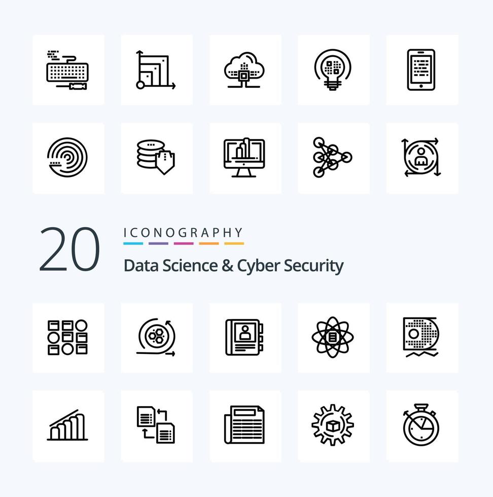 20 Data Science And Cyber Security Line icon Pack like scince dollar phone data scince data vector