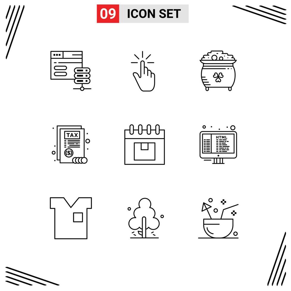 Set of 9 Vector Outlines on Grid for tax document hand st gold Editable Vector Design Elements