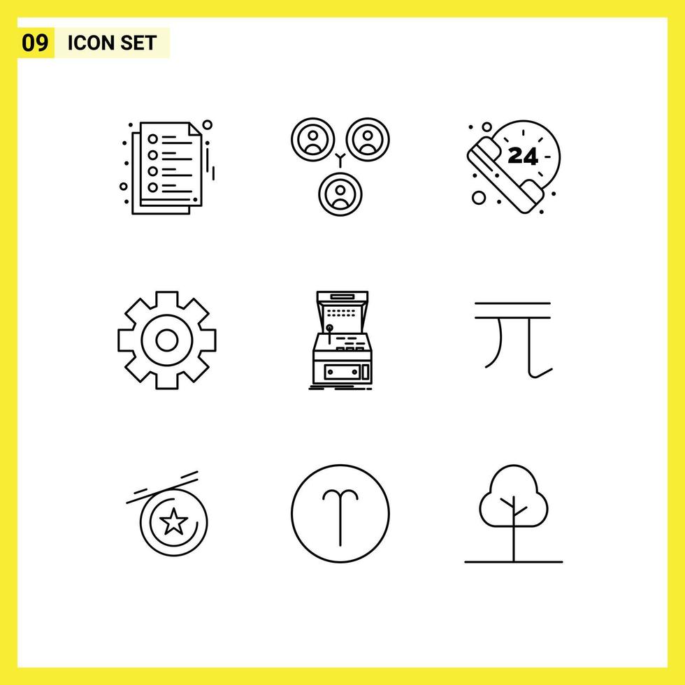 Set of 9 Vector Outlines on Grid for play game survice console multimedia Editable Vector Design Elements