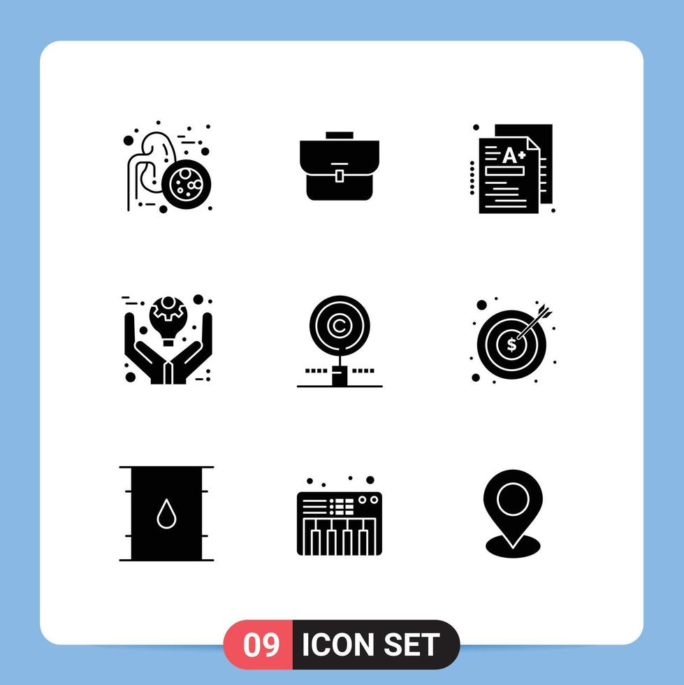 Pack of 9 creative Solid Glyphs of content product test management business Editable Vector Design Elements