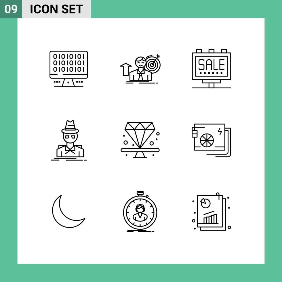 9 iconos creativos signos y símbolos modernos de ladrón incógnito crecimiento hacker cartel elementos de diseño vectorial editables vector