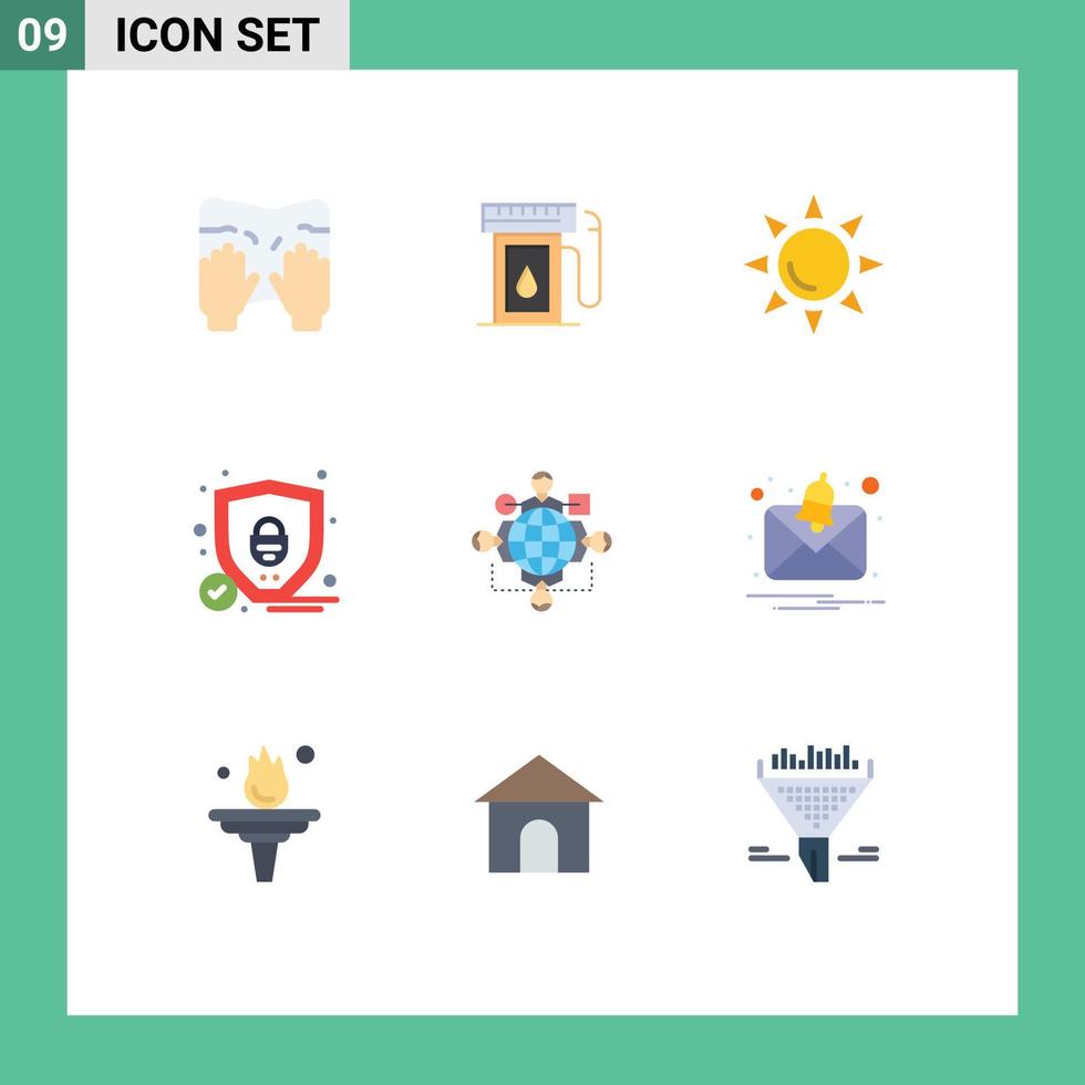 9 Universal Flat Color Signs Symbols of operation instruction beach function security Editable Vector Design Elements