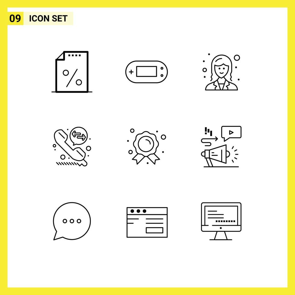 User Interface Pack of 9 Basic Outlines of champion achievement business call call deflection Editable Vector Design Elements