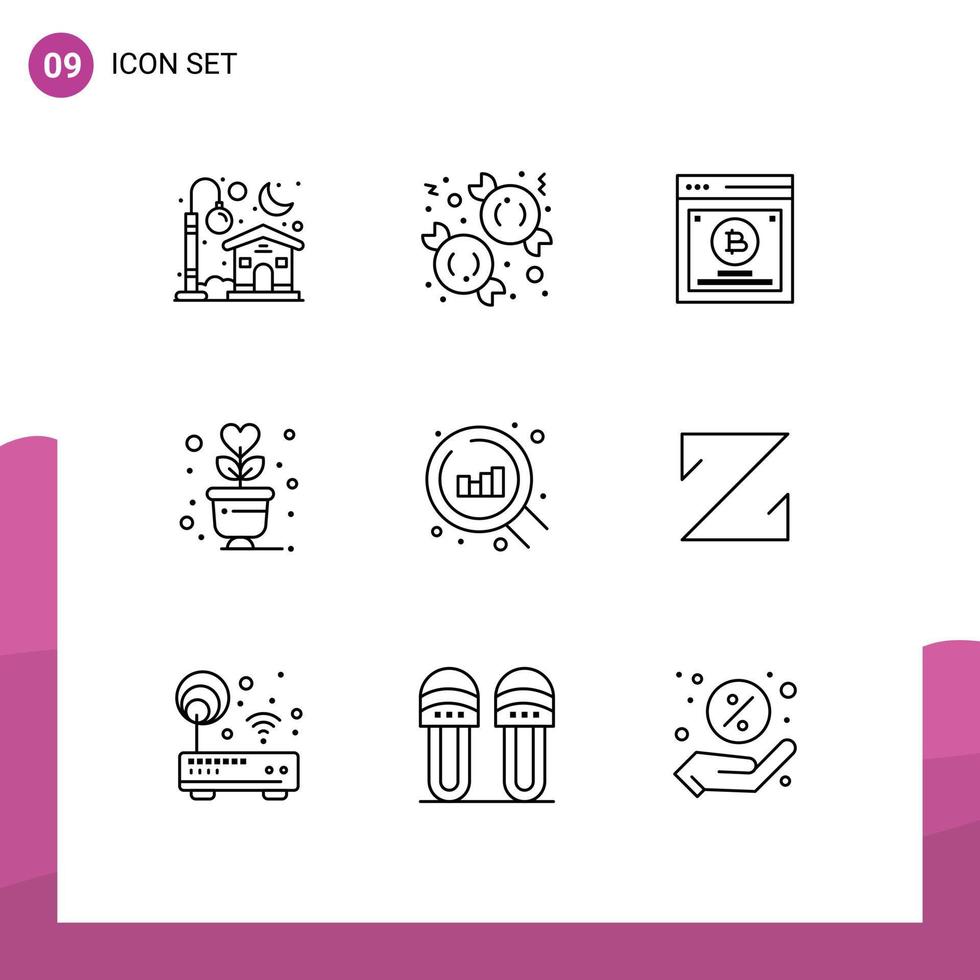 9 User Interface Outline Pack of modern Signs and Symbols of chart romance testing plant lifestyle Editable Vector Design Elements