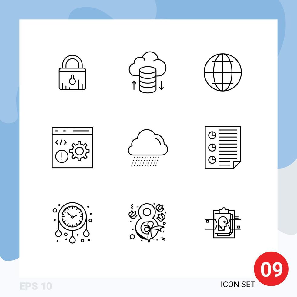 9 User Interface Outline Pack of modern Signs and Symbols of canada cloud internet programming develop Editable Vector Design Elements