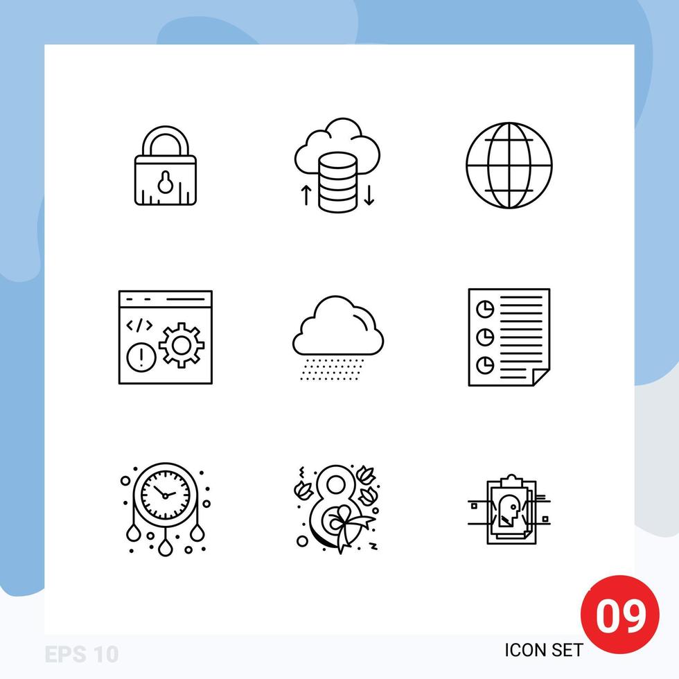 Paquete de 9 esquemas de interfaz de usuario de signos y símbolos modernos de la programación de Internet en la nube de Canadá desarrollar elementos de diseño vectorial editables vector