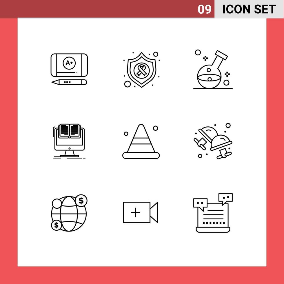 Set of 9 Vector Outlines on Grid for alert cv healthcare computer document Editable Vector Design Elements