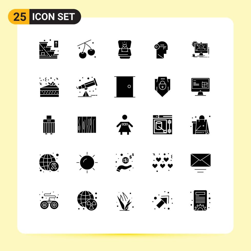 25 Solid Glyph concept for Websites Mobile and Apps chemical mind ring lock brain Editable Vector Design Elements