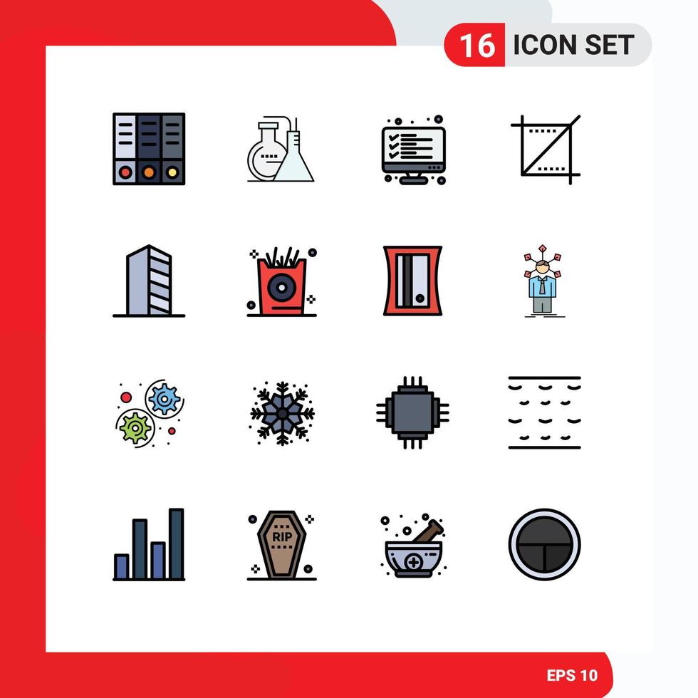 Flat Color Filled Line Pack of 16 Universal Symbols of construction web computer phone crop Editable Creative Vector Design Elements