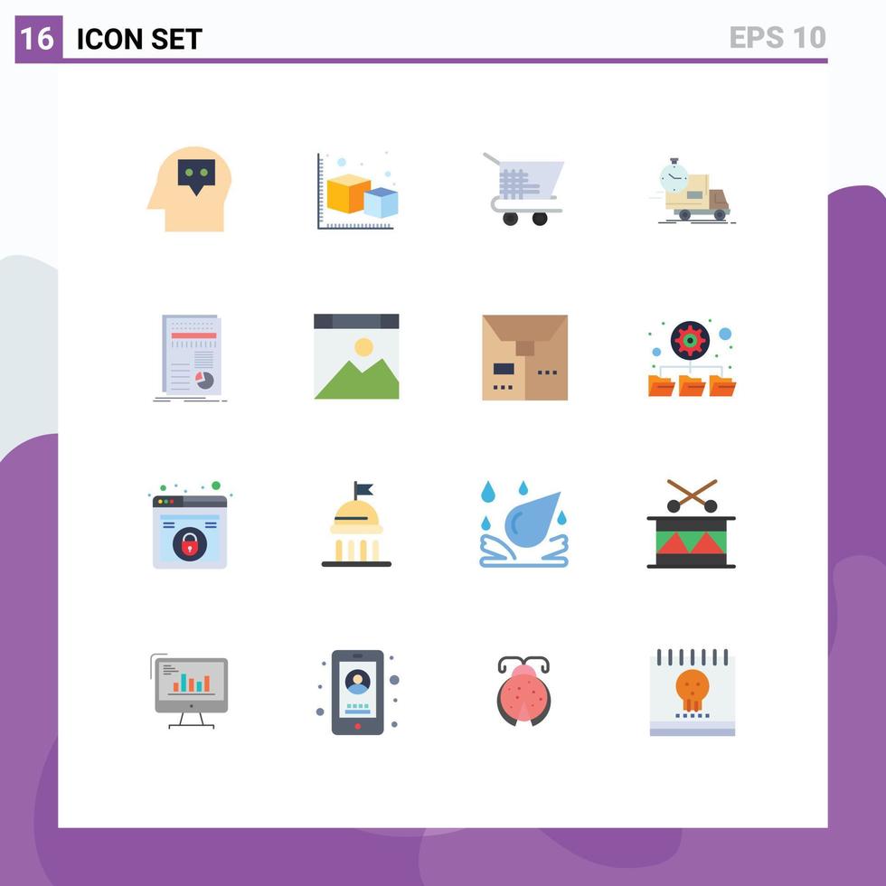 16 iconos creativos, signos y símbolos modernos de finanzas, negocios, comercio electrónico, camión, envío, paquete editable de elementos creativos de diseño de vectores. vector