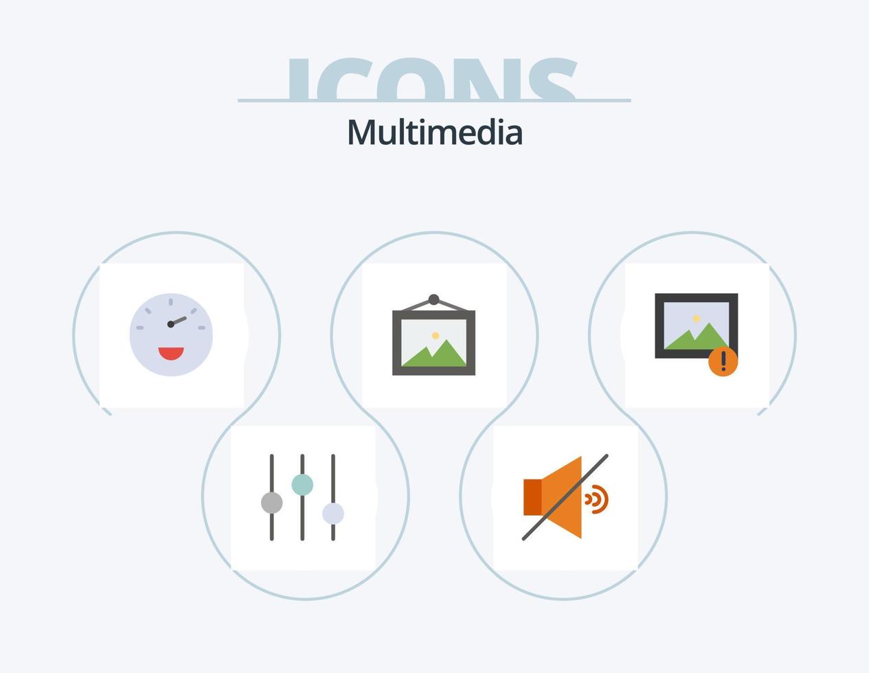 diseño de iconos de paquete de iconos planos multimedia 5. . . velocidad. foto. alerta vector