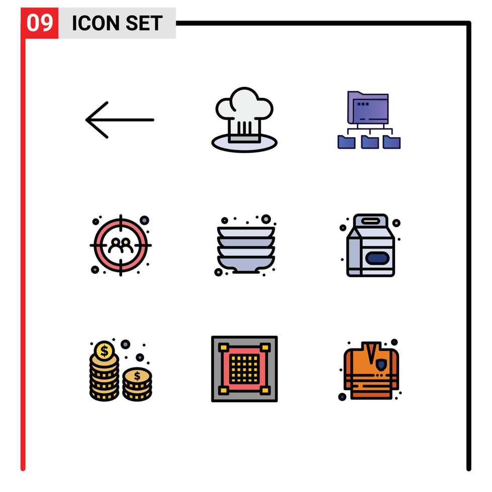 9 Creative Icons Modern Signs and Symbols of plates kitchen folders user target Editable Vector Design Elements