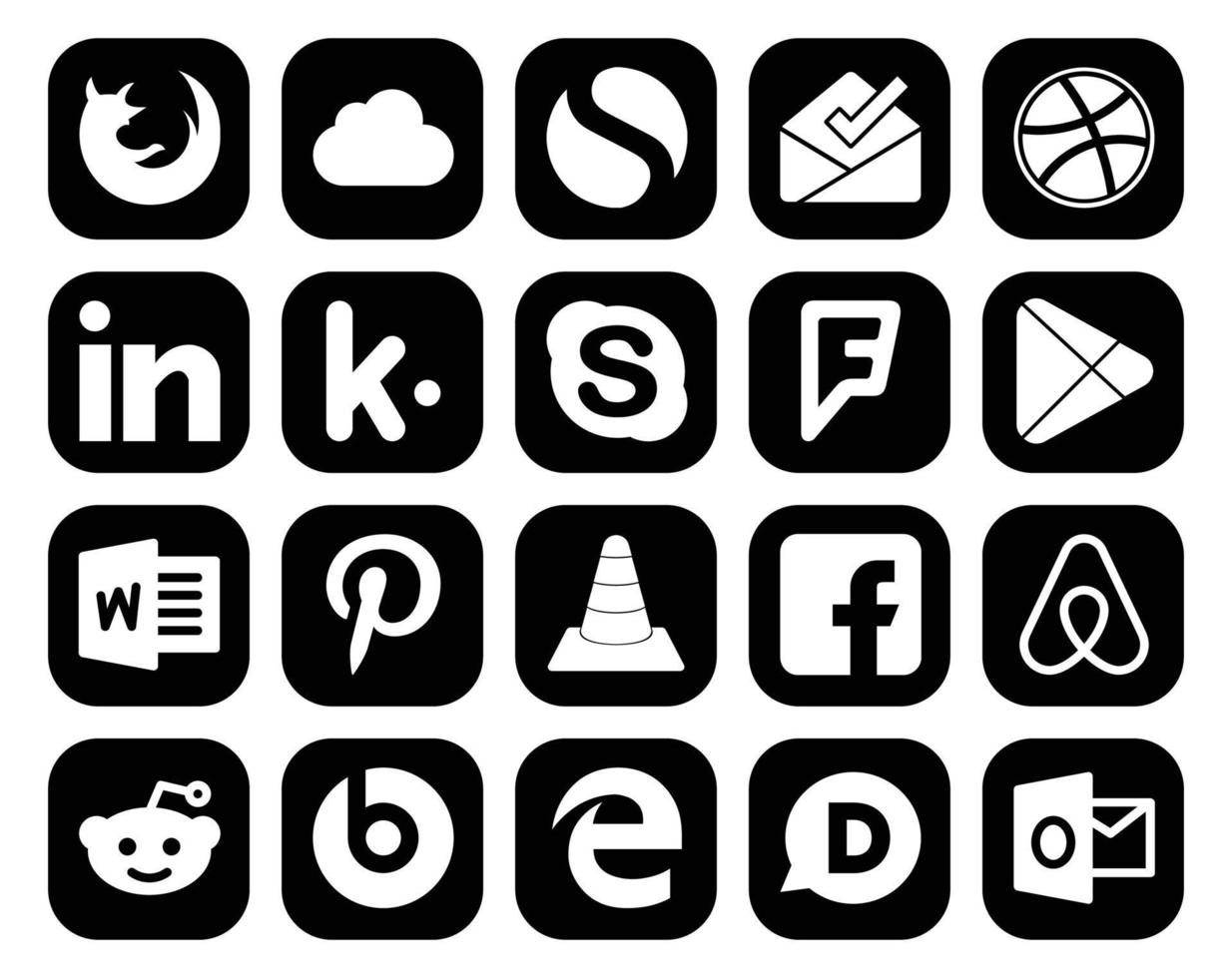20 Social Media Icon Pack Including player vlc skype pinterest apps vector