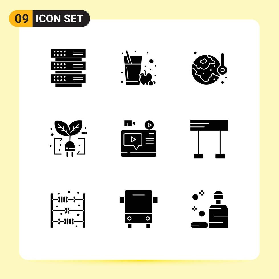 User Interface Pack of 9 Basic Solid Glyphs of record plug ecology leaf ecology Editable Vector Design Elements