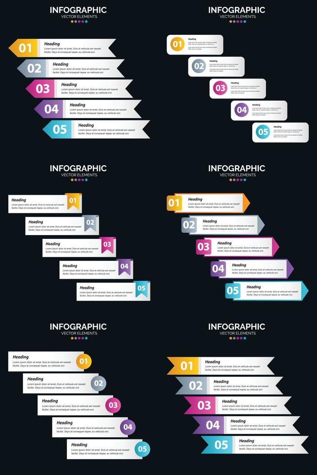 Vector 6 Infographics Pack Presentation slide template 5 Steps cycle diagrams and timelines
