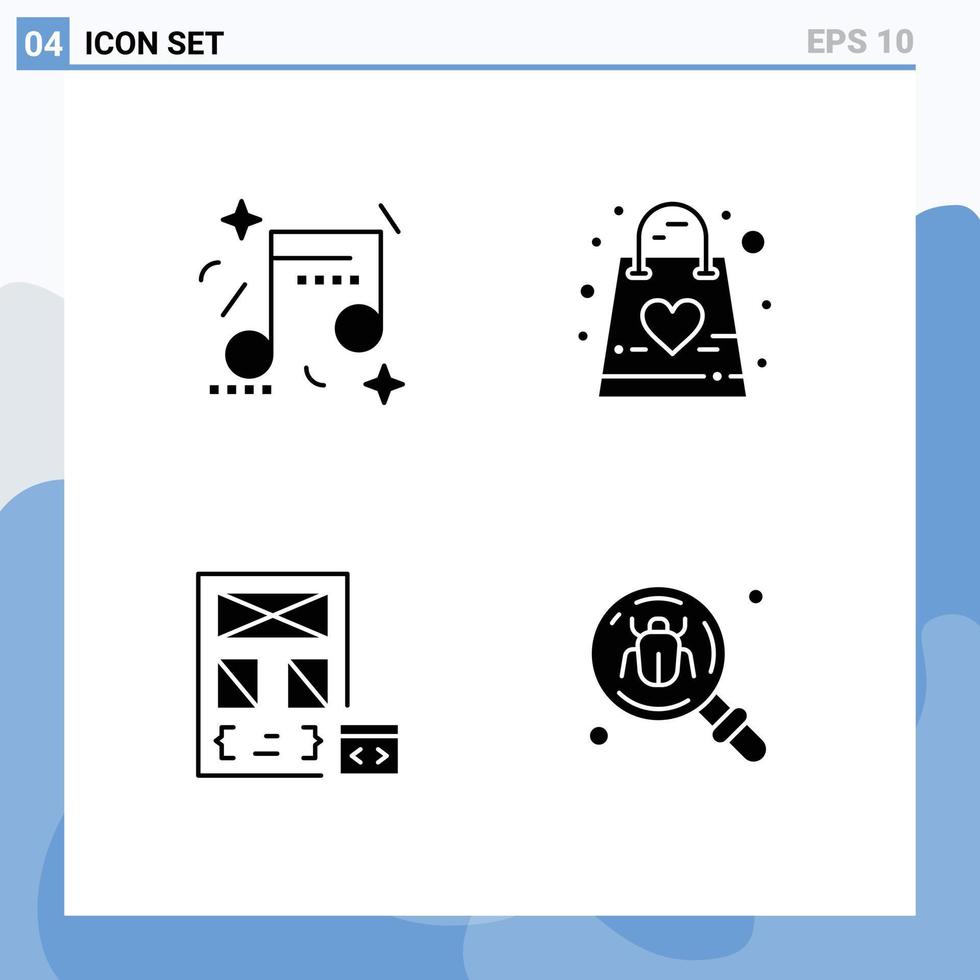 4 Solid Glyph concept for Websites Mobile and Apps celebration app party gift develop Editable Vector Design Elements