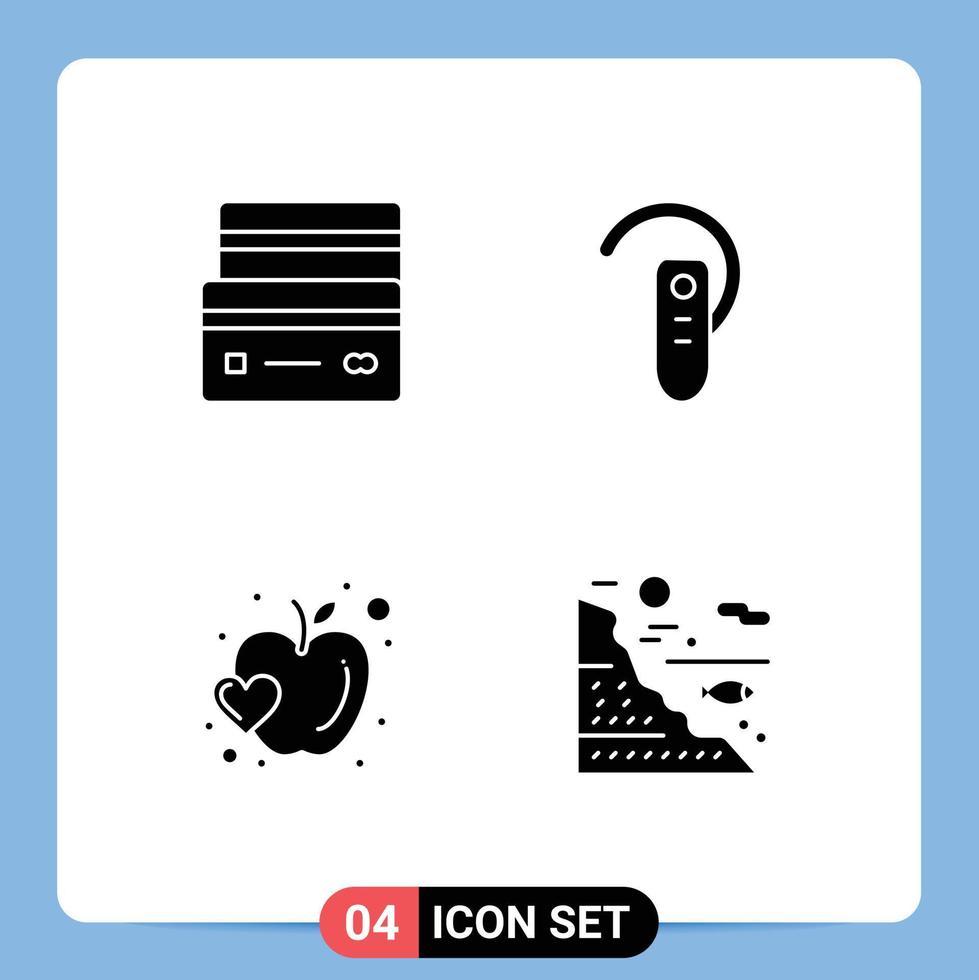 Set of 4 Vector Solid Glyphs on Grid for card headset payment bluetooth fruit Editable Vector Design Elements