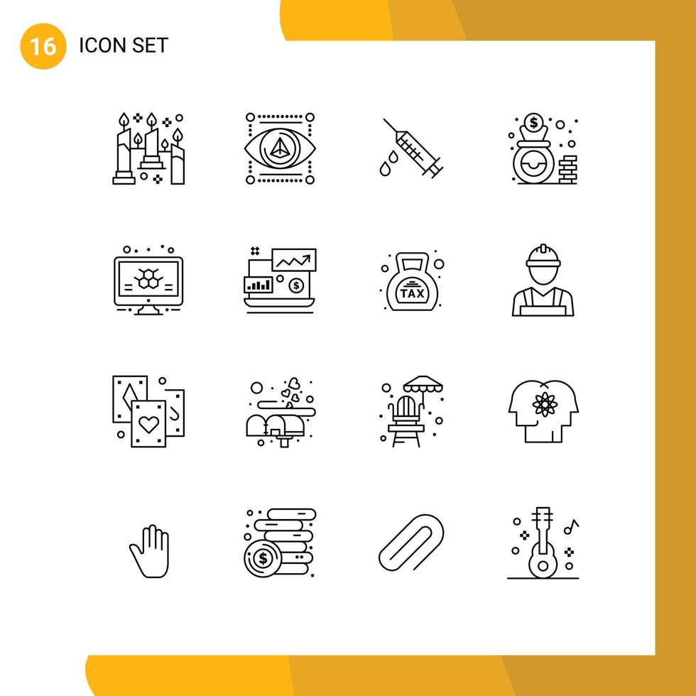 Pictogram Set of 16 Simple Outlines of info cash dope money bag Editable Vector Design Elements