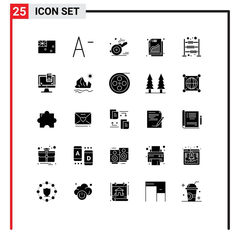 Pictogram Set of 25 Simple Solid Glyphs of economy abacus referee chart profit Editable Vector Design Elements